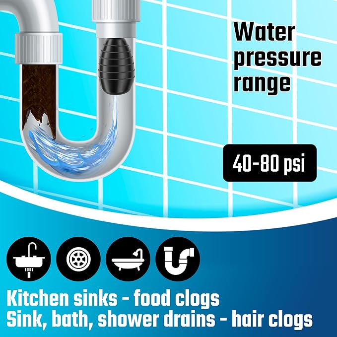 DURATECH Drain Bladder, Small Drain Cleaning Bladder, Fits 1" to 2" Drain Pipes, Unclogs Stubborn Blockages in Kitchen Sinks, bathtubs, Showers, and Main drains