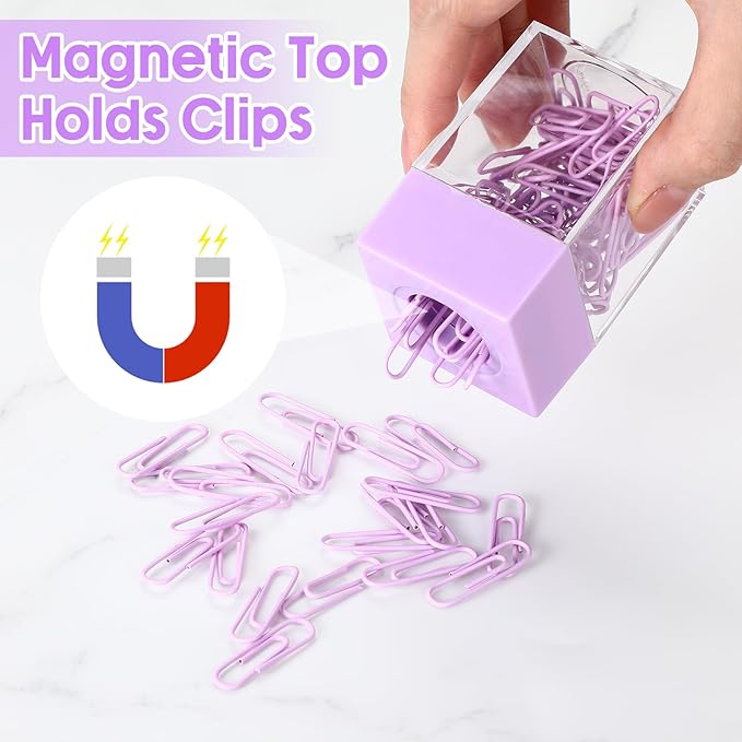Outus 4 Pieces Magnetic Paper Clip Dispenser Holder Paperclip Dispenser for Desk, School, Office (Purple)
