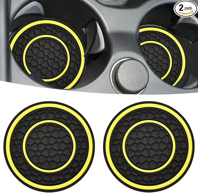 Car Cup Coaster Universal Automotive Waterproof Non-Slip Cup Holders Sift-Proof Spill Holder Car Interior Accessories 2 Pack Black & Yellow