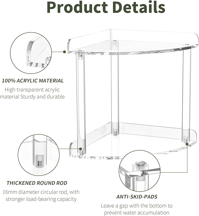 2 Tier Countertop Corner Organizer Shelf 7x7x8 Inch, Acrylic Bathroom Organizer Corner Shelf for Countertop, Clear Vanity Storage Organizer for Skincare, Cosmetics, Perfume