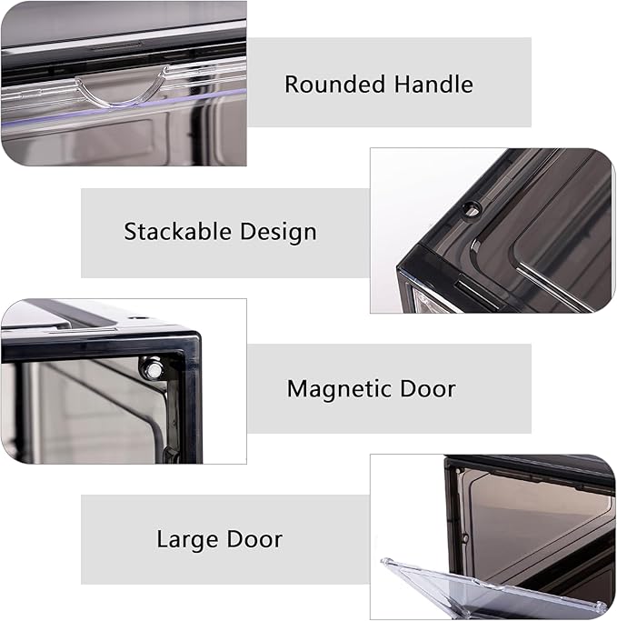 Attelite Shoe Box, Upgraded Large Clear Shoe Storage Box Stackable, 8 Pack Thicken Plastic Shoe Containers, Drop Front Large Magnetic Door, Shoe Storage Organizer for Display Sneakers
