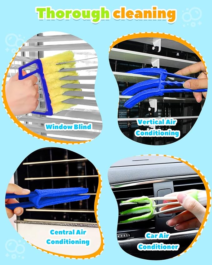 11 Pcs Blind Cleaner Duster Tool Kit – Mini & Window Blinds Cleaner Brush Set, Air Vent & Track Cleaning Tools, Window Groove & Sill Scrubber for Home, Car, AC, Sliding Doors - Blue