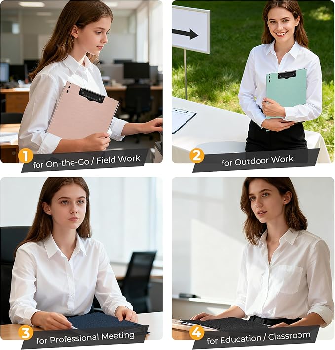 Y YOMA Clipboard Folder, A4 Foldable Plastic Clipboard with Metal Clip, 360° Rotating Cover, Waterproof Work Folder for Home, Office, School, Field Work, Outdoor - 2 Pack, Mint Green