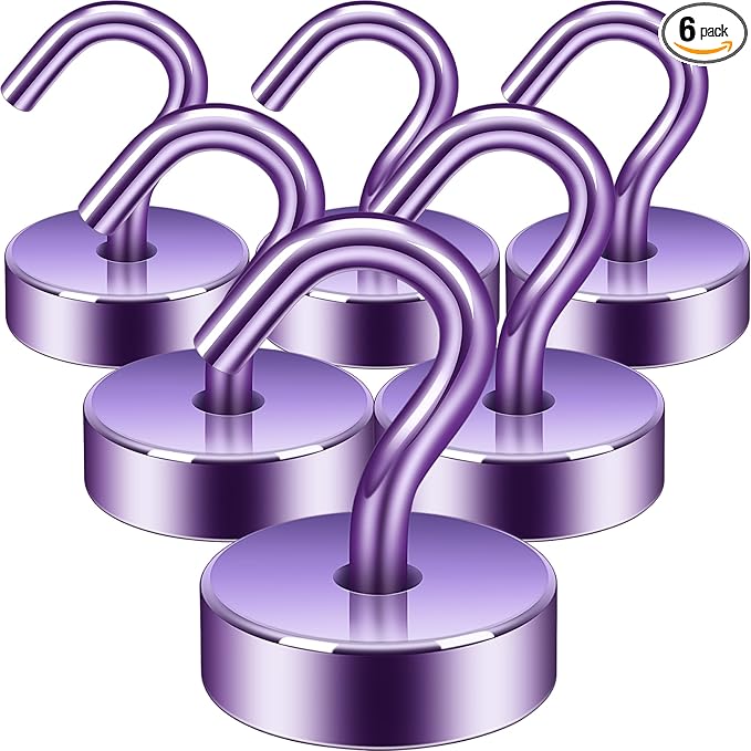 Neosmuk Magnetic Hooks, Cruise Ship Essentials, 40lb+ Heavy Duty Magnetic Hooks for Cruise Cabins, Refrigerator, Grill, Hanging, and Travel | Extra Strong Must-Haves Magnet Hook,Purple