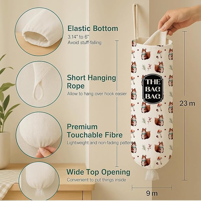 The Bag Bag Grocery Bags Holder, Cute Squirrel Grocery Bags Holder Organizer for Shopping Sack, Reusable Hanging Trash Sacks Dispenser, Wall Mount Plastic Sack Storage Container Dispensers