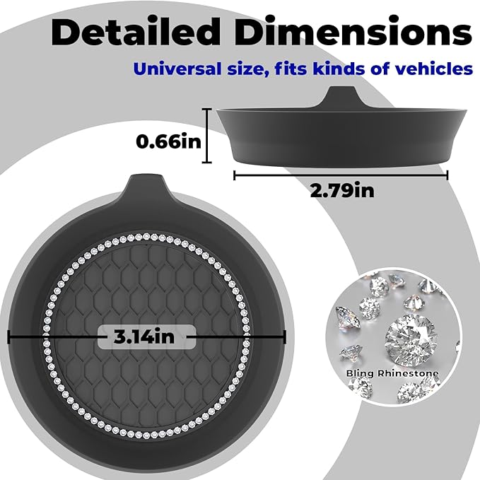 2 PCS Car Cup Coasters, Universal Cup Holder Coaster for Car Accessories, Bling CupHolders Insert for Women Non-Slip Silicone Car Cup Holder Coasters