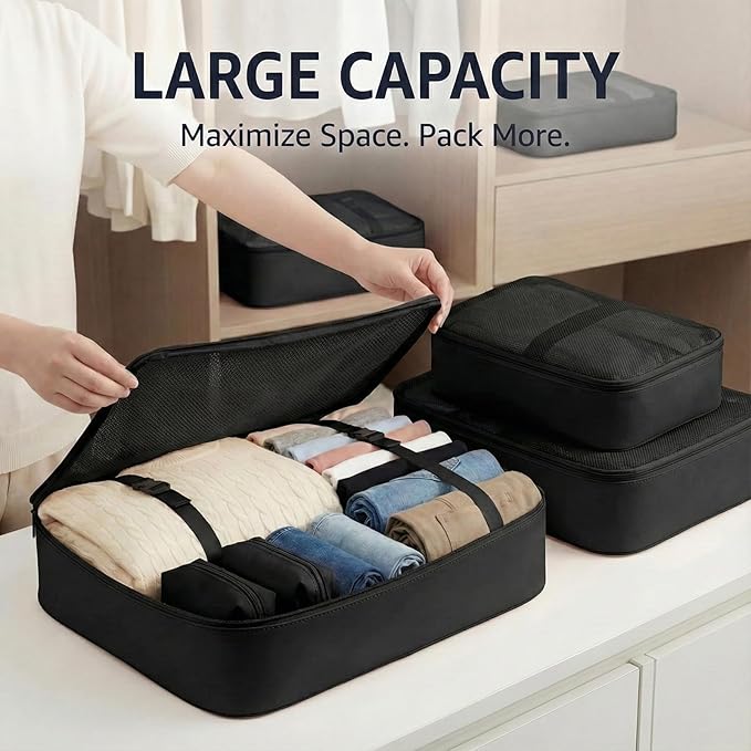 8 Set Packing Cubes for Travel with Clear Toiletry Bag, Durable Luggage Packing Organizers for Suitcase, Carry-On Accessories, TSA Approved See-Through Cubes, Space-Saving Storage Bags
