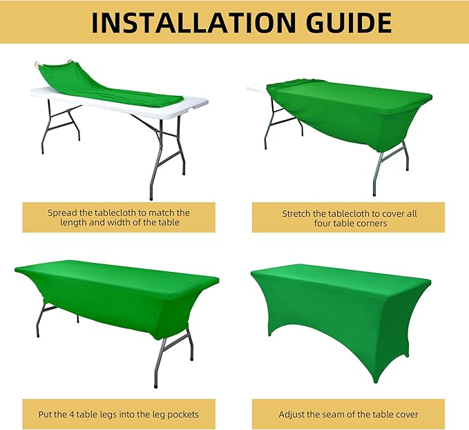 ZarzaaSik 6-Pack 6ft Spandex Table Covers for Rectangle Standard Folding Tables - Wrinkle Resistant Stretch Tablecloths - Ultimate Fitted Table Protector for Parties, Trade Shows, Wedding