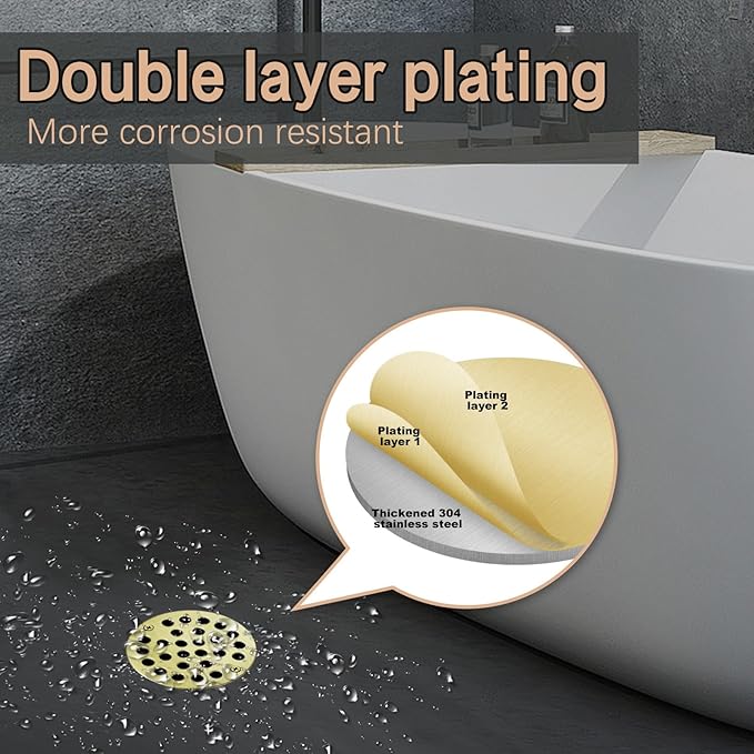 4“ Shower Strainer Drain Trim Set, Screw-in Shower Drain Cover Replacement Floor Strainer, Shower Cover Bathroom Drain Strainers (Brushed Gold)