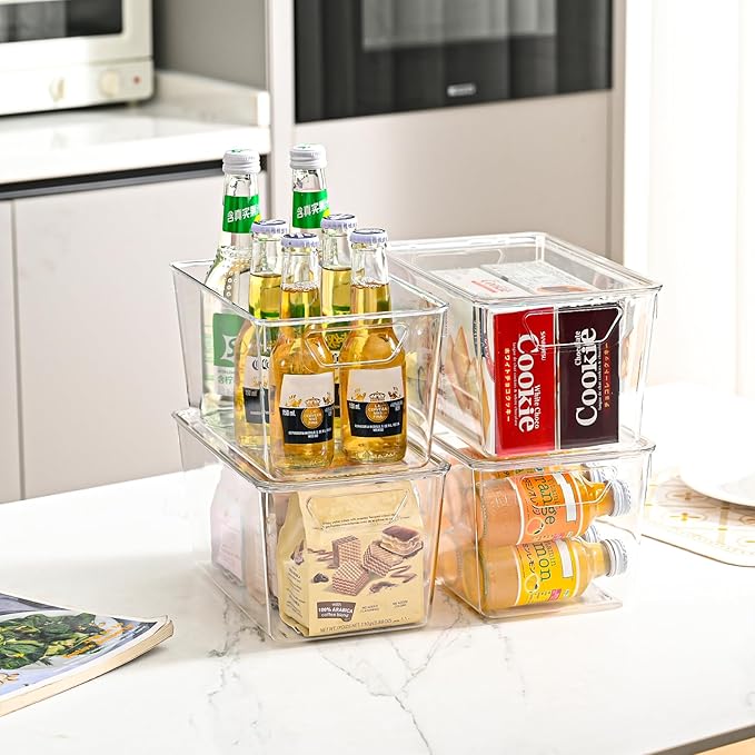 12 Pack Medium Stackable Storage Boxes for Storage and Organization, Clear Storage Bins with Lids, Plastic Storage Containers with Lids, Plastic Bins with Handles for Office, Bedroom, Study Room