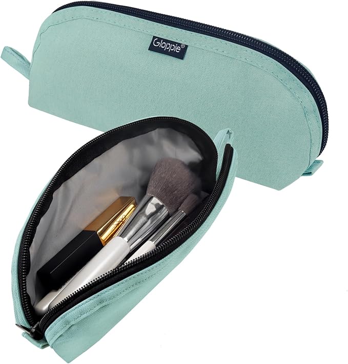 Gloppie Travel Makeup Brush Holder - Small Makeup Bag Compact Cosmetic Bag, Portable Cosmetic Pouch for Organizing Brushes On-the-go, Mint Blossom Green