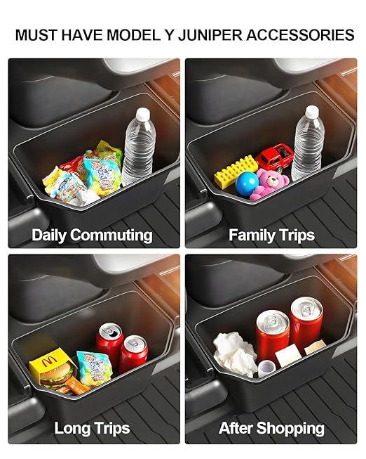 cybtkcar for Tesla Trash Can Model Y Refreshed Juniper Accessories 2020-2026 Rear Center Console Organizer Car Trash Can with Lid Model Y Backseat Storage TPE Under Seat Garbage Can 2nd Row Bin