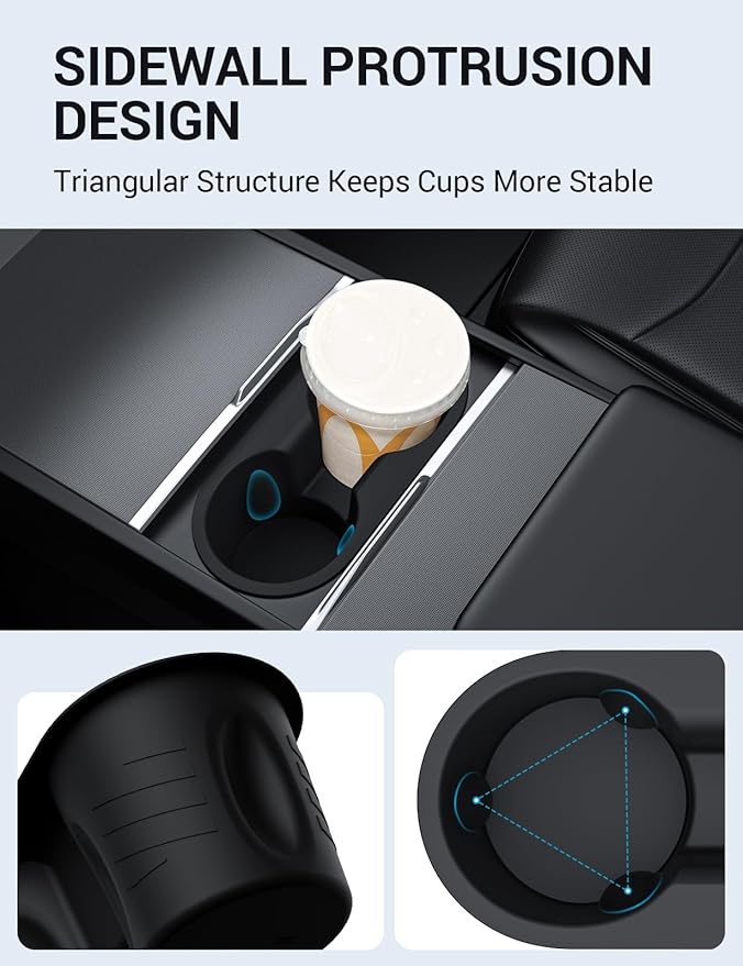 Motrobe Cup Holder Insert for 2025 2026 Tesla Model Y Juniper 2024 2025 2026 Model 3 Highland Anti-Shake Silicone Console Cupholder Tesla Accessories (Standard/Premium/Performance)