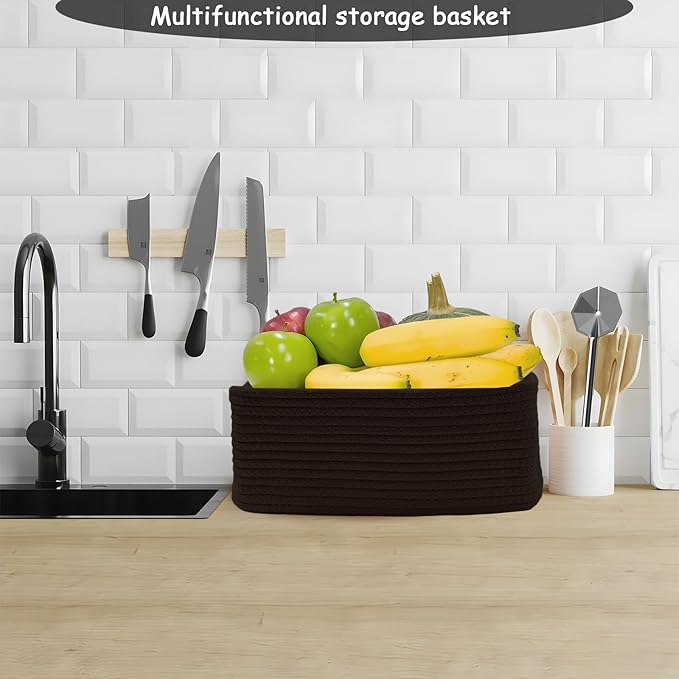 COMFY-HOMI 11.5"x7.5"x4.7" Storage Baskets for Organizing | Cotton Rope Woven Basket | Toy Storage Bin Box | Basket for Shelves, Closet Organizer Bin, Decorative Closet Shelf, 3 Pack, All Black