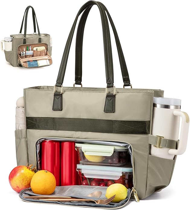 LOVEVOOK Lunch Tote Bag for Women, Work Bag with Insulated Lunch Compartment, Laptop Bag, Large Lunch Bag for Teacher, Daily
