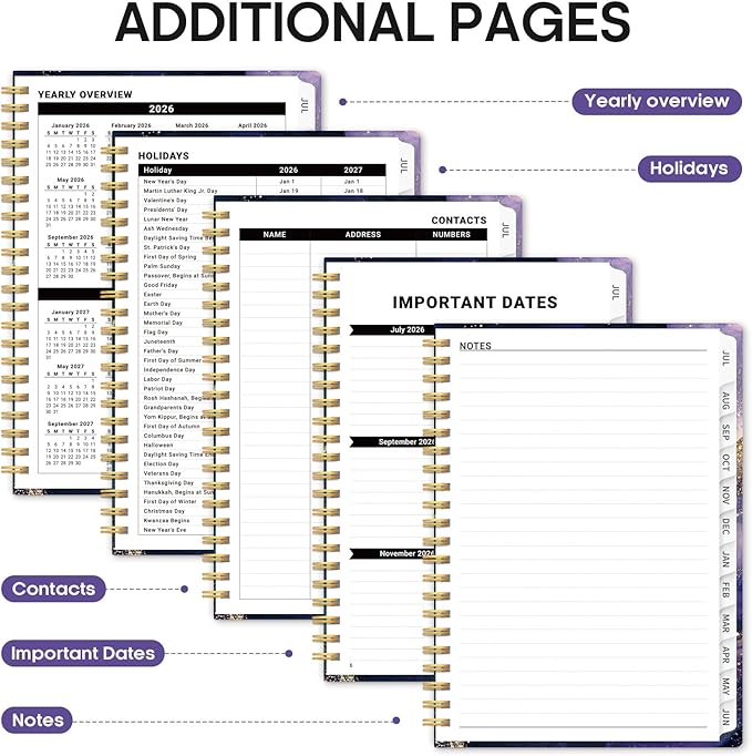 Planner 2026-2027, Academic Year Weekly and Monthly Calender Planner, from Jul 2026 - Jun 2027, Spiral Bound School Planning Book, Perfect for Teacher, Student, Women & Men, A4 (8.5" x 11"), Cosmic Amethyst