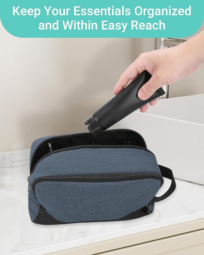 Elviros Travel Toiletry Bag for Men Hanging Dopp Kit Shaving Bag Toiletries Organizer Small Tool Medicine Hygiene Bag for Traveling Pouch(Blue&Black,Large)