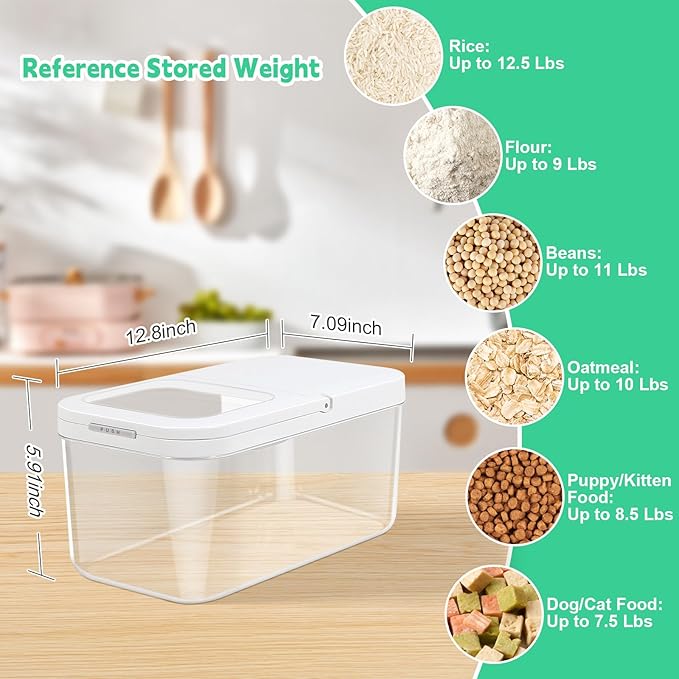 TBMax Rice Flour Storage Container with Automatic Flip-up Lid 13 Lbs | 6.5 Qt, Short and Narrow Food Storage Flour Bin for Kitchen Drawer Organization, Pet Dog Cat Food Storage Container
