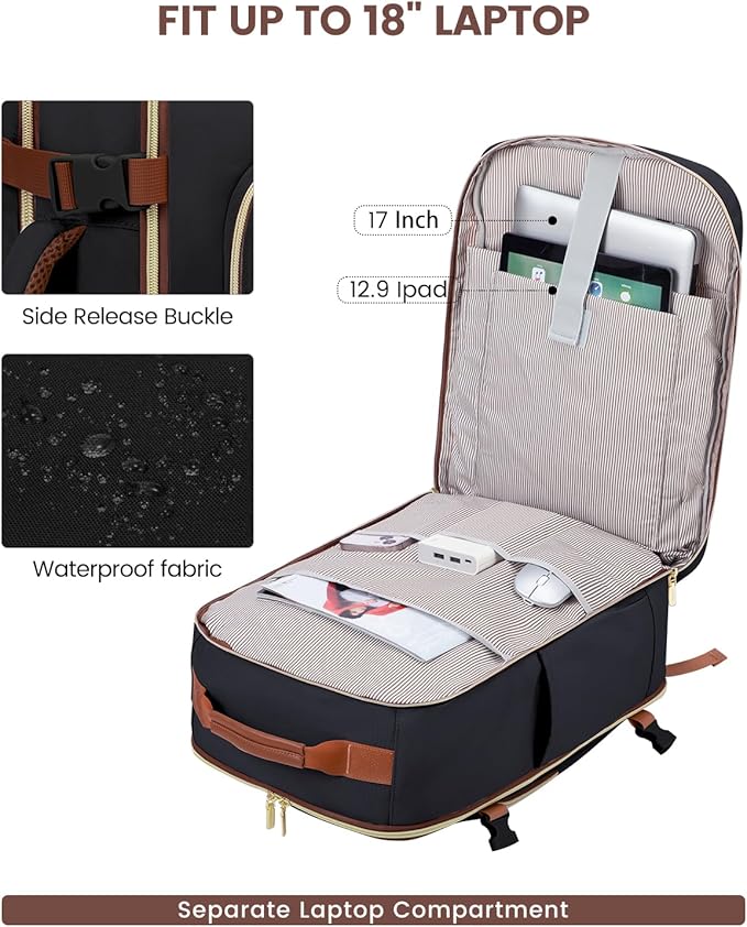 LOVEVOOK 56L Travel Backpack for Women & Men, Airline Approved Carry On Luggage with 3 Packing Cubes, TSA Overnight Bags, Waterproof Personal Item Bag, Weekender Essentials Backpacks fits 17" Laptop