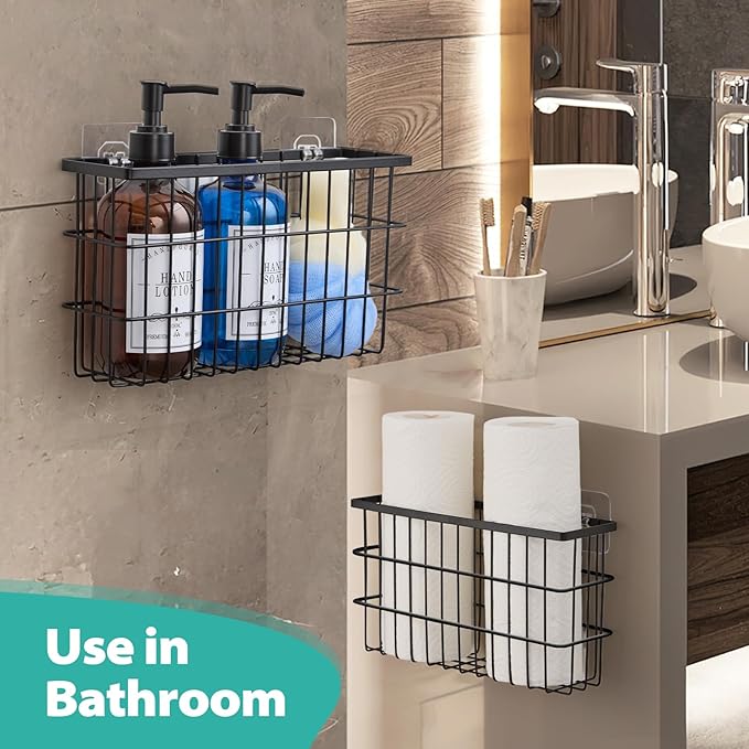 2 Pack Cabinet Door Organizer,Self Adhesive Lid Organizers Inside Cabinet Storage Boxes,Hanging Storage Basket Organizer Wall Mounted Pantry Caddy Cup Holder for Kitchen,Fridge,Bathroom (Black)