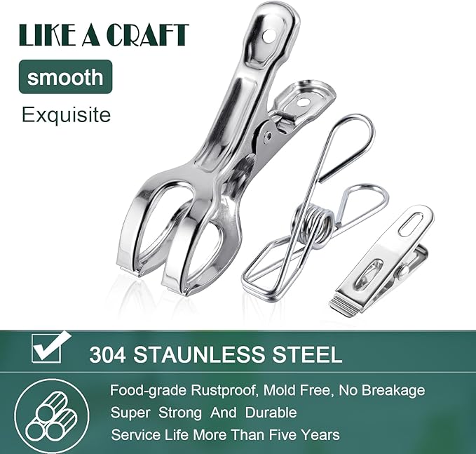 (40 PCS) Stainless Steel Clothes Pins Heavy Duty Outdoor, Mini Laundry Clothespins, Small Metal Bag Chip Clips, Food Packages, Clothesline Sock Snack Clips, PHYDELU