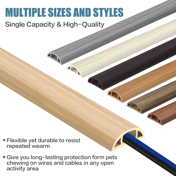 Floor Cord Covers for Wires 10FT Cable Hider Wire Cover Self Adhesive Cord Hider Floor for Offices, Homes, Workshops, Warehouses Cable Cavity 0.39" W x 0.27" H