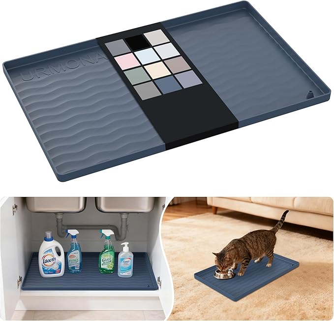 URMONA Waterproof Silicone Under Sink Mat 25'' x 22'' Shelf Liner for Kitchen and Bathroom, Cabinet and Counter Protector, Storage and Organizers, Litter Mat, Pet Cat Puppy Essentials (Dark Grey)