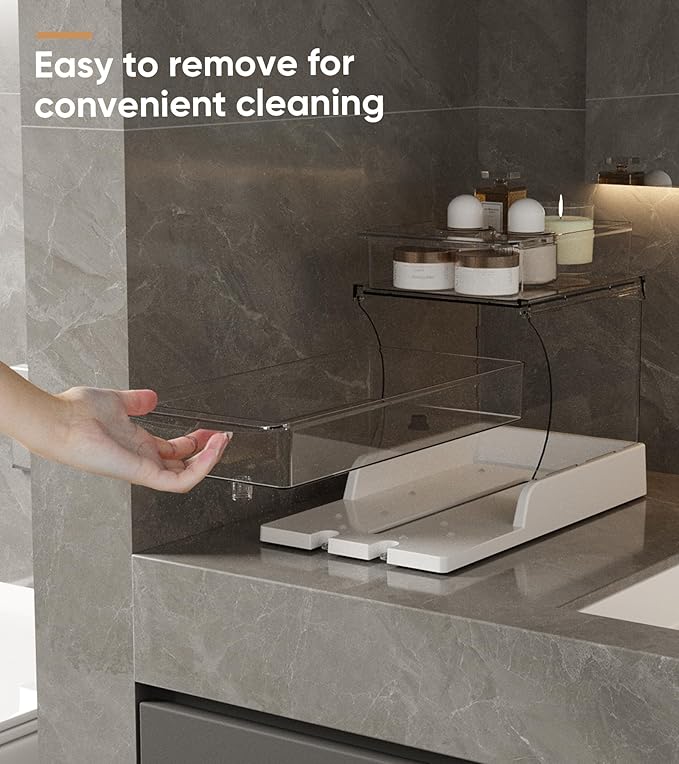 YICHE 2 Tier Multi-Purpose Office Sliding Organizer Shelf, Kitchen Countertop Organizer Drawer for Bathroom Under Sink & Coffee Bar, Space Saving Pull Out Medicine Cabinet Organization Storage Rack