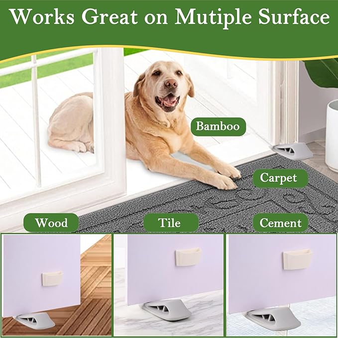 Fursafe&Q Rubber Door Stoppers for Bottom of Door, Door Stop Wedge with Holder, Heavy Duty Doorstops 4 Pack, Wall Protector for Home & Office & School & Commercial Doorstop Keep Open Stack Grey