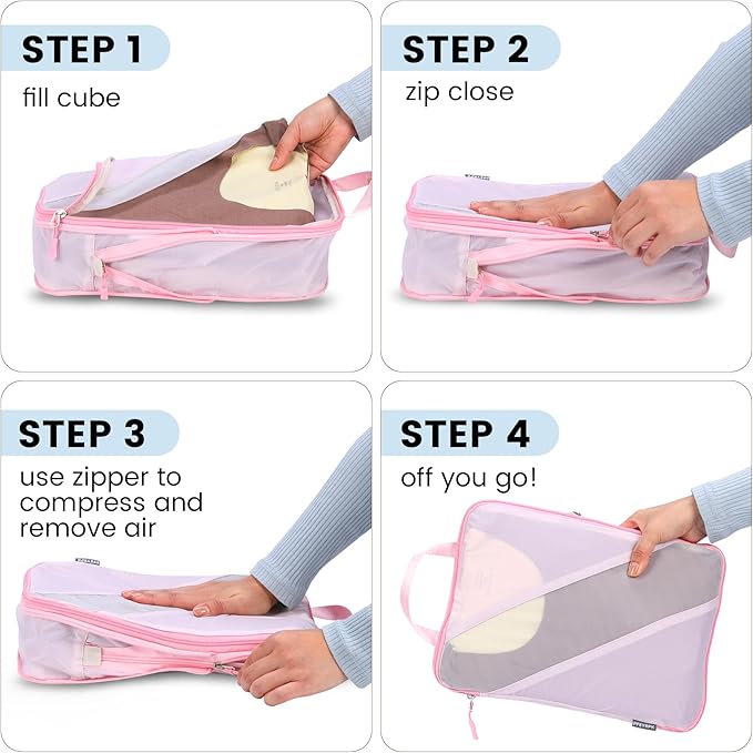 PFEYRPK Lightweight Compression Packing Cubes for Suitcases, Compressible Expandable Travel Packing Organizer with Clear Toiletries and Backpack Bag, Travel Essentials for Carry on Luggage 7 Set