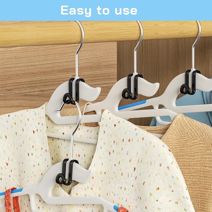 Tinfol Hanger Connector Hooks, 50pc Black Space Saving Hooks for Closet Organizers,Heavy Duty Clothes Hanger Extender Clips for Hangers