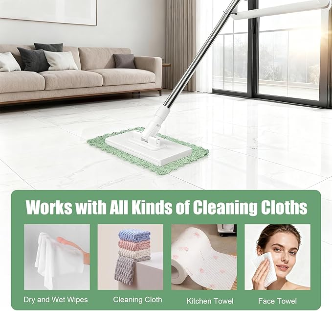 Snap Grip Mini Mop, Cloth Changing Mini Mop for Dry & Wet Disposable Pads, Lazy mopa Automatic gripping with Sweeping & Mopping, Long Handle Disposable Dust Mop for Hardwood, Tile (Plain White)