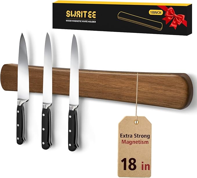 Magnetic Knife Holder for Wall, 18 Inch Wood Strong Magnetic Knife Strip, Housewarming Gifts for New Home, Kitchen Storage Space Savers, Farmhouse Kitchen Utensil Organizer Essentials