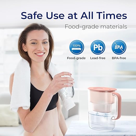 Waterdrop PT-07R Water Filter Pitcher, 10-Cup, NSF Certified, 200-Gallon Long-Life Filter, Improves Coffee & Tea Taste, Reduces PFOA/PFOS and Chlorine, 5X Longer Filter Life, Pink