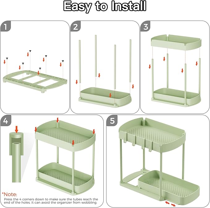 2 Pack Multi-Purpose Pull-Out Storage Organizers, Under Sink Organizers and Storage for Bathroom & Kitchen, Under Cabinet Organizers and storage, 12.8 Inch, Green