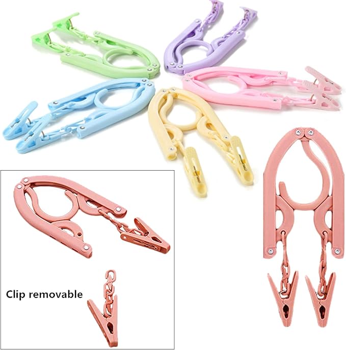 YOUOWO 12 Pcs Travel Hangers with 24 Pcs Clips,Portable Foldable Clothes Hangers for Scarves Suits Trousers Pants Shirts Socks Underwear