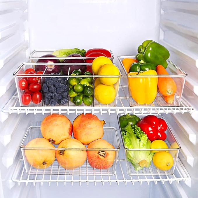 4 Pack Pantry Organizers,Clear Plastic Organizer Bins for Kitchen,Fridge,Drawer Organization and Storage, 4 compartment Snack Containers for Spice Packets,Tea bag