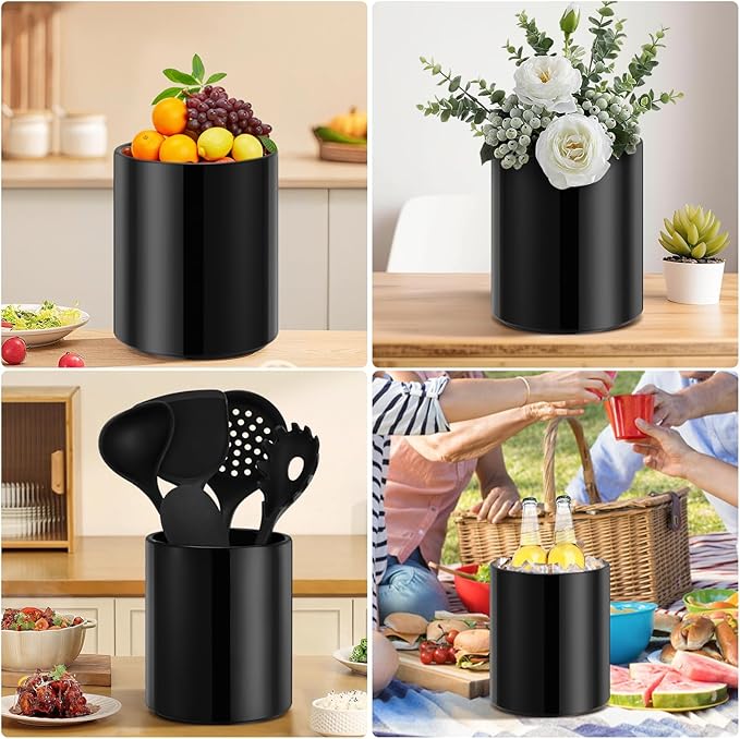 Kitchen Utensil Holder for Countertop, Ceramic Cooking Utensil Holder for Kitchen Counter, Modern Spatula Holder Utensil Organizer, 6.5”H x 5.5”D Black