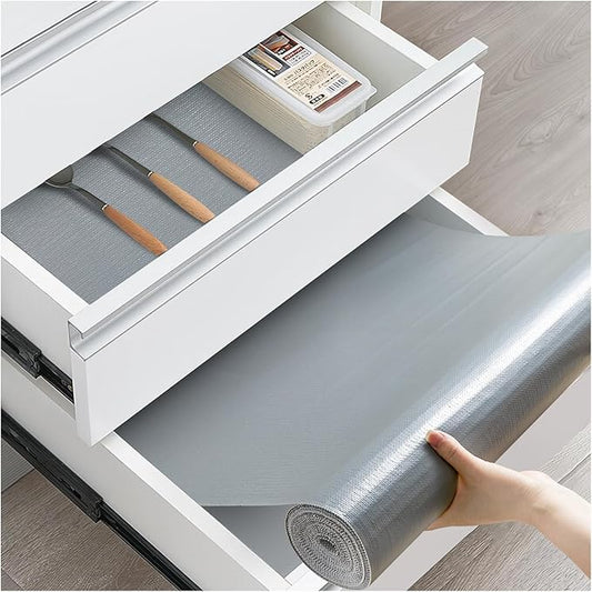 Drawer and Shelf Liner, Non-Slip Kitchen Cabinet Liners Non-Adhesive Thick Strong Grip Waterproof Washable Mats Protect Dresser Shelves Cupboard Bathroom Cabinets, Pure Gray, 24 in X 10 FT