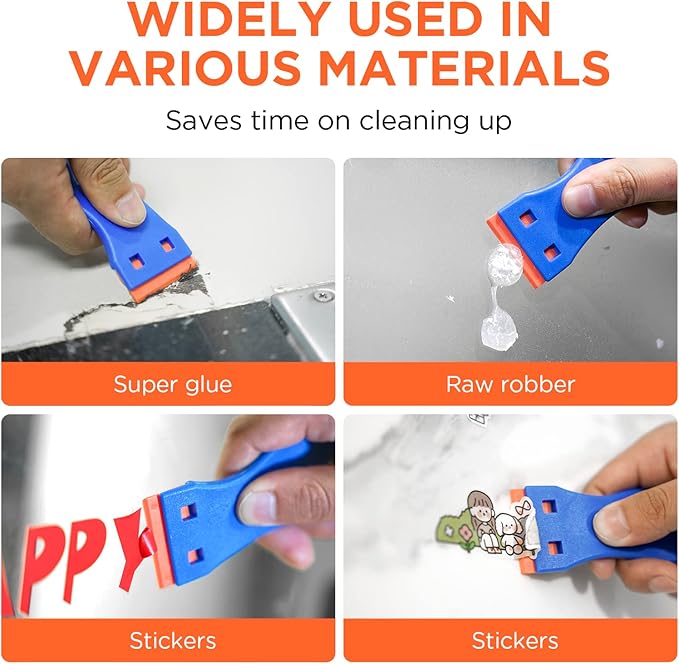 Plastic Razor Blades Scraper Tool - 2 Pack Wall Paint Remover with 100 Pcs Plastic Blades Kit No Scratch Car Window Glass Wood Sticker Removal Floor Stove Kitchen Vinyl Adhesive Decal Tape Cleanings