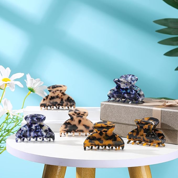 WILLBOND 6 Pieces Medium Hair Claw Clips for Thin Hair 2.6 Inch Tortoise Shell Clip Banana Jaw Hairpin French Style Barrettes Head Accessories for Women Girls(Fresh Pattern)