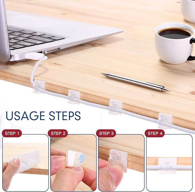 200 Pcs Outdoor Light Clips Adhesive Cable Clips for Christmas Outdoor String Lights with Adhesive Strips Patio Decor for Wall Wire Holder for Hanging Cable Management Cord Organizer (Clear)