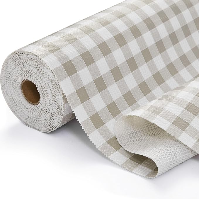 Drawer Shelf Liner, Non-Slip Kitchen Cabinet Liners Non-Adhesive Thick Strong Grip Waterproof Mats Protect Dresser Shelves Cupboard Bathroom Cabinets, Green Plaid, 17.5 in X 20 FT