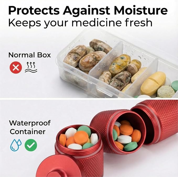 Waterproof Keychain Pill Holder - Compact, Portable, and Secure Pill Box with 3 Compartments - Pocket-Sized Pill Case and Container for Daily Medication on The Go (Wine Red)