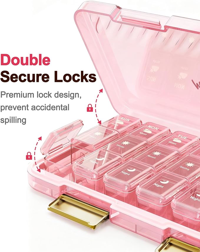 Pill Organizer 3X a Day, Large Weekly Pill Box 7 Day 3 Times a Day, Portable Travel Daily Pill Case Container for Medicine, Vitamin, Fish Oil and Supplement Storage Cute Pink