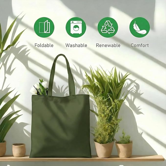 1 Pack Available Premium Canvas Reusable Tote Gift Bags,Made of Natural Canvas with Handle,Work,DIY,Shopping(Olive Green)