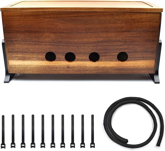 Large Cable Management Box, Wood Cord Hider Box & Organizer for Power Strip Hider Cable Storage for Office, TV Wires, Desk Cord Organizer, Vintage Walnut (14.1" x 6" x 6.3")