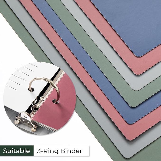 Y YOMA Colored 3 Ring Binder Dividers with Tabs Letter Size Paper Binder Tabs Page Dividers Cute Decorative Binder Index Dividers for Office School Home with 1/8-Cut Tabs, Classic Color(8 Sheet)