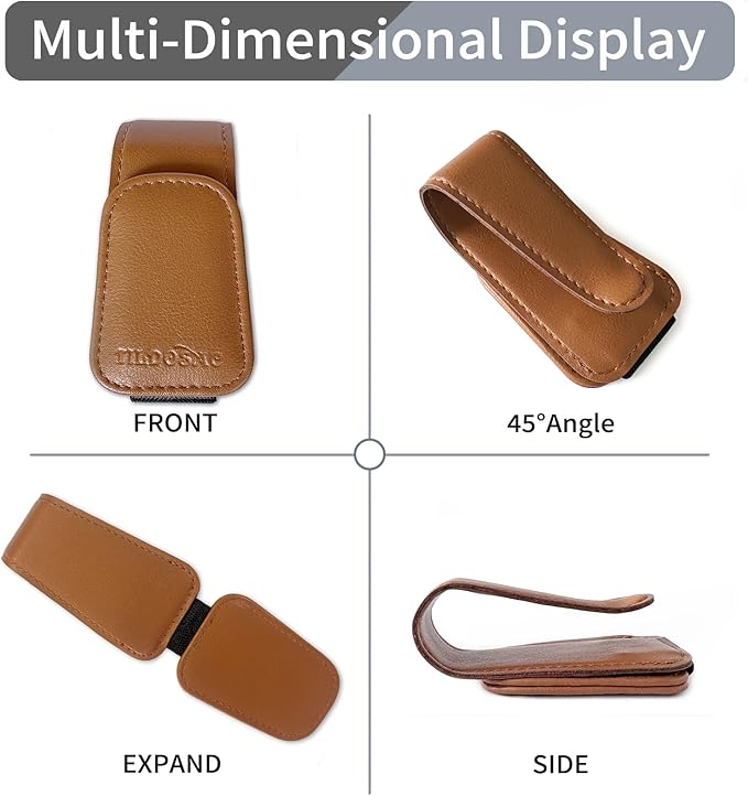 Sunglass Holder Organizer Clip for Car Visor, Durable and Scratch-Resistant Sunglasses Organizer with Magnetic Clip, Brown Car Interior Essentials Accessories for Men Women Aesthetic
