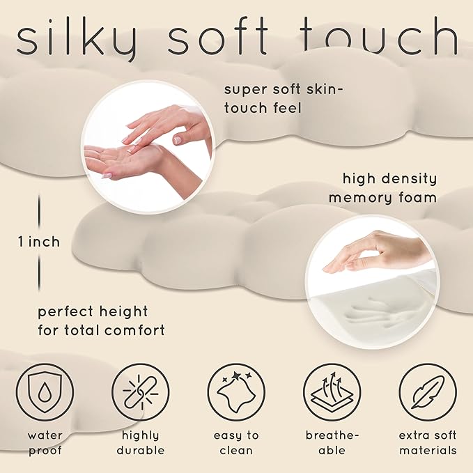 Qloud Cloud Wrist Rest Keyboard Wrist Rest for Computer Keyboard Pad, Cloud Keyboard Wrist Rest, Wrist Pad for Keyboard, Memory Foam, Non-Slip Base, Comes with Mouse Pad - Beige
